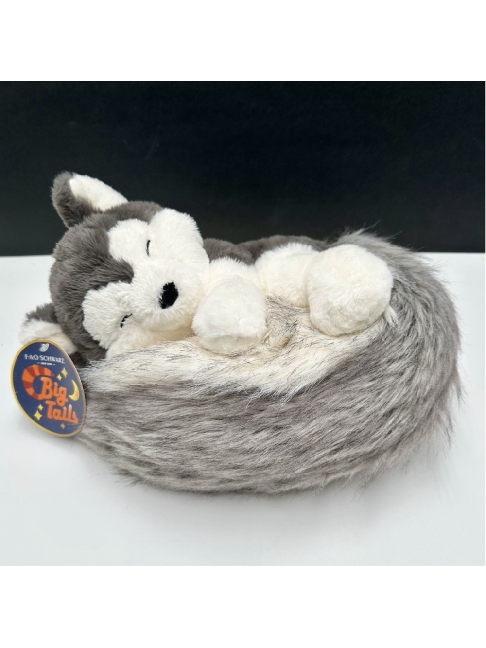 FAO Schwarz Big Tails Husky Fluffy Puppy Dog Plush Original Tag 12” Stuffed